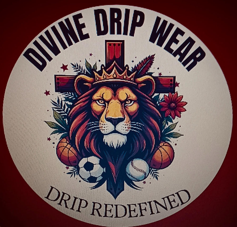 The first Divine Drip Wear logo: a crowned lion and a cross, Drip Redefined